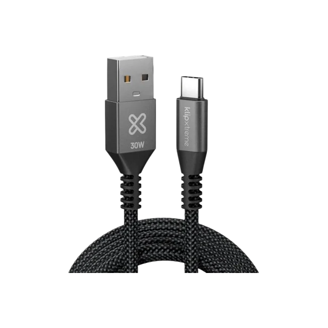 Klip Xtreme - USB cable - 24 pin USB-C - 9 pin USB Type A - 1 m - Black - 30W Braided Fast charging