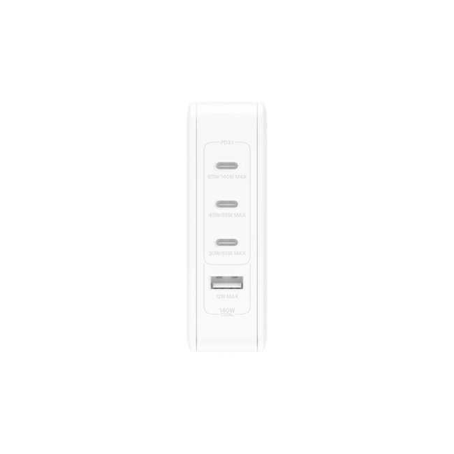 Belkin - Adaptador de corriente - tecnología GaN - 140 vatios - Fast Charge, Suministro de energía 3.1 - 4 conectores de salida (3 USB-C, USB) - blanco