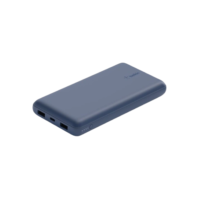 Belkin - Cargador portátil - 20000 mAh - 15 vatios - 3 conectores de salida (USB, 24 pin USB-C) - en el cable: USB-C - azul-2
