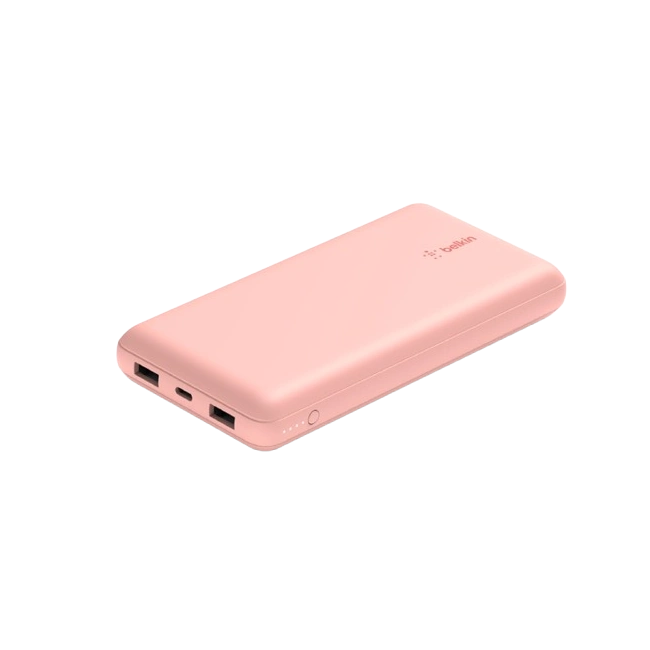 Belkin - Cargador portátil - 20000 mAh - 15 vatios - 3 A - 3 conectores de salida (24 pin USB-C, 2 x USB) - en el cable: USB-C - oro rosa