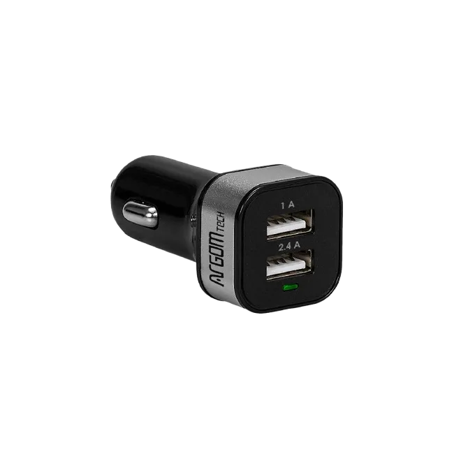 Cargador de Carro Argom ARG-AC-0112BK Dos Puertos USB 1A y 2.4A