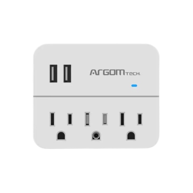 Regleta Argom ARG-AC-0266WT Triple con 2 Puertos USB y Proteccion de Sobretensiones Color Blanco