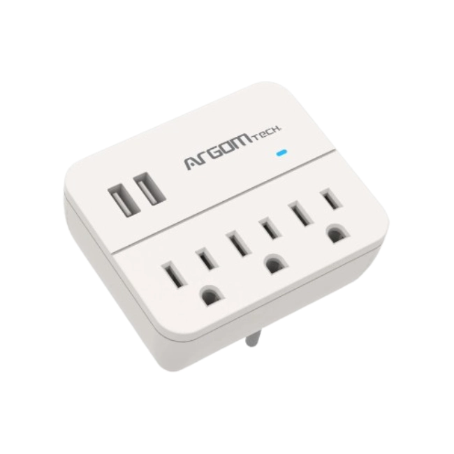 Adaptador de Enchufe Triple con 2 Puertos USB y Proteccion de Sobretensiones - Blanco-4