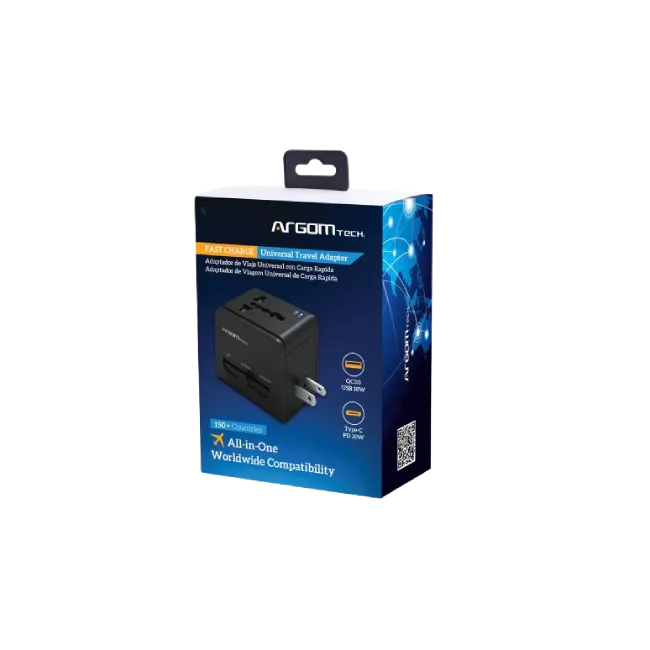 Cargador Dual con Enchufe Plegable Argom ARG-AC-0125BK Tipo C y USB-1