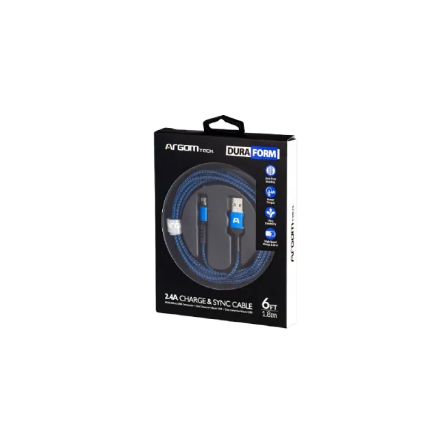 Cable Argom ARG-CB-0021BL Micro USB a USB 2.0 Nylon Trenzado 1.8mts Color Azul-4