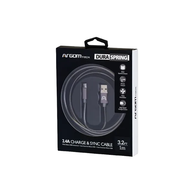 CABLE ARGOM DURA SPRING MICRO USB TO USB 2.0 METAL BRAIDED 1M/3.2FT GREY-4