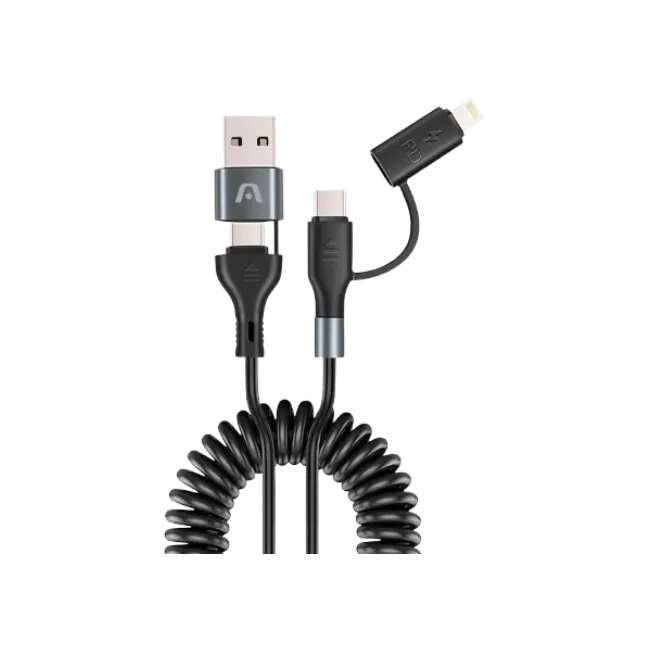 CABLE ARGOM CARGA RAPIDA 4 EN 1 DE 60W DURA COIL DE 1.5 M/6FT NEGRO-3