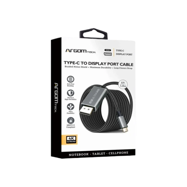 CABLE ARGOM TIPO C A DISPLAYPORT 4K 30HZ DE NAILON TRENZADO DE 1.8M/6FT-2