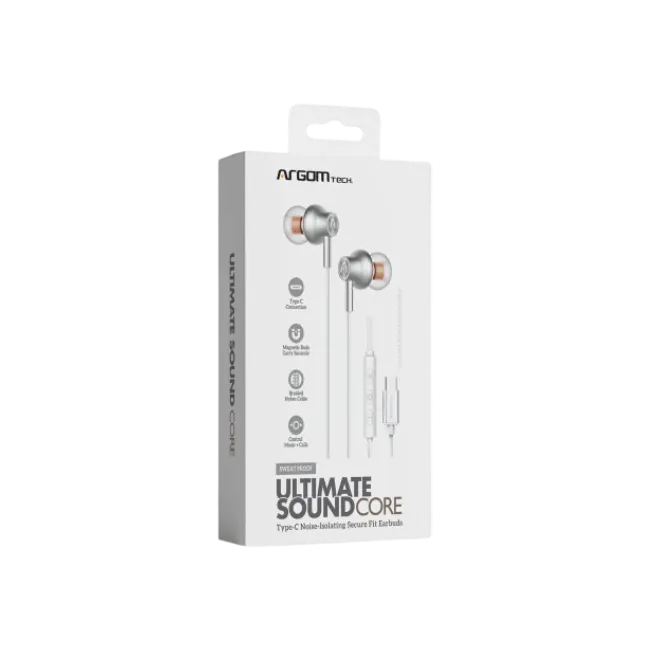 ARGOM ULTIMATE SOUND CORE - AUDIFONOS CON CABLE TIPO C COLOR BLANCO