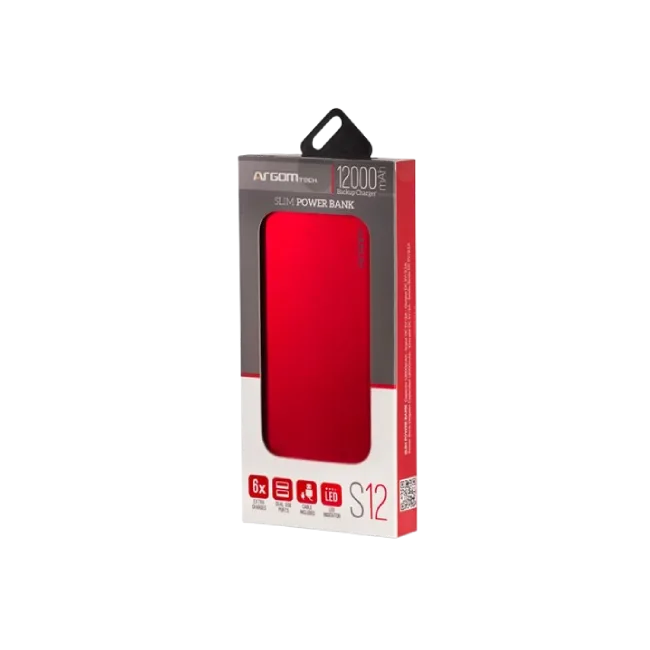 Cargador Portatil Argom ARG-PB-1150RD S12 Delgado de Aluminio 12000 MAH Entrada Doble Micro USB / T Color Rojo-4