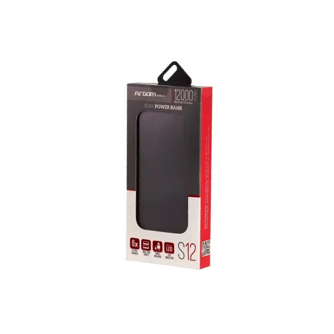 Cargador Portatil Argom ARG-PB-1150SL S12 Delgado de Aluminio 12000 MAH Entrada Doble Micro USB / T Color Plateado-1