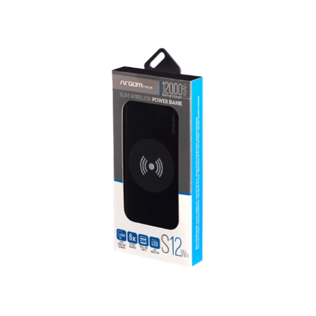 Cargador Portatil Argom ARG-PB-1156BK S12W Carga Rapida de 15W 2 Puertos USB 12000mAh LED Slim Color Negro-2