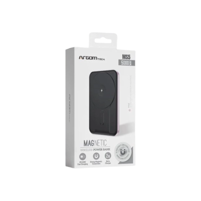 POWER BANK ARGOM MS5 MAGNETIC 5,000MAH ALUMINUM PINK / CARGA INALÁMBRICA RÁPIDA DE 15W-4