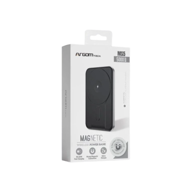 Cargador Portatil Argom ARG-PB-1160SL MS5 MagNetic Delgado de Aluminio 5000MAH Color Negro-2