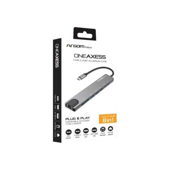 Adaptador Docking Argom ARG-UB-0093 Tipo C 8 en 1 de Axess con Transferencia de PD de 100W-2