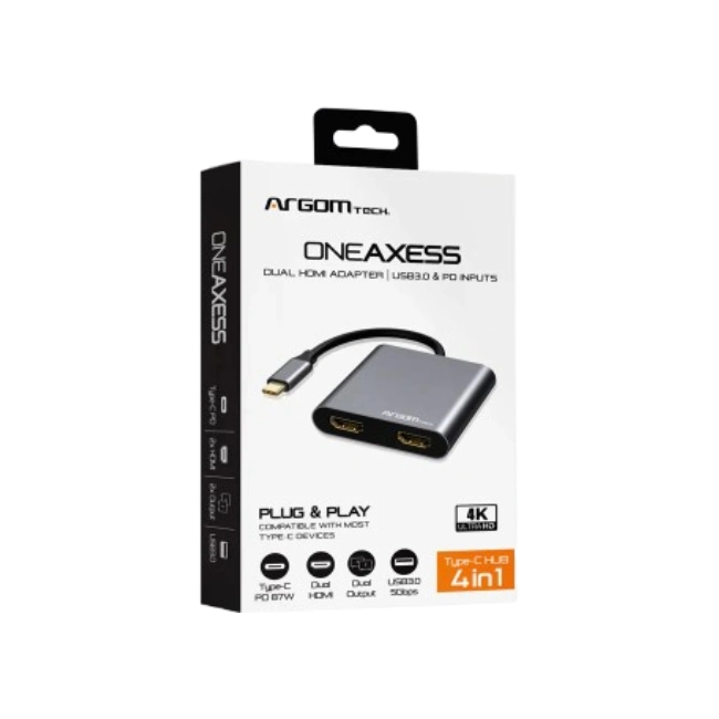 ADAPTADOR HDMI DUAL ONE AXESS 4 EN 1 CON USB 3.0 Y PASO PD DE 87 W-2