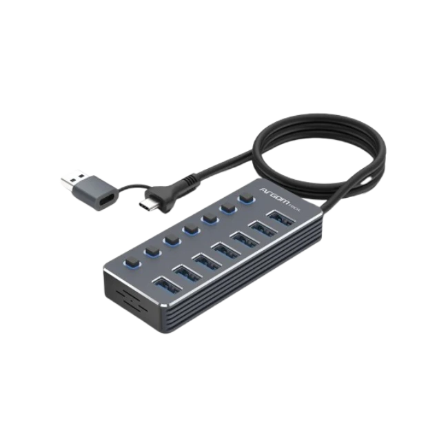 HUB USB A+C CON 7 PUERTOS USB 3.0 INTERRUPTOR ON/OFF 5GBPS CON CABLE DE 0.5MTS-1