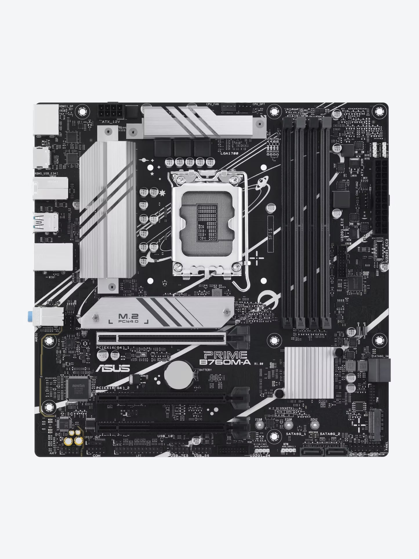 ASUS PRIME B760M-A - Placa base - micro ATX - Socket LGA1700 - B760 Chipset - USB 3.2 Gen 1, USB 3.2 Gen 2, USB-C 3.2 Gen 1 - 2.5 Gigabit LAN - Tarjeta gráfica (CPU necesaria) - HD Audio (8-canales)