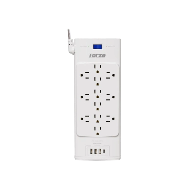 Forza - Surge protector - AC 110/220 V - 12 Tomas de Corriente - 3-USBA/1C 2700J WH-1