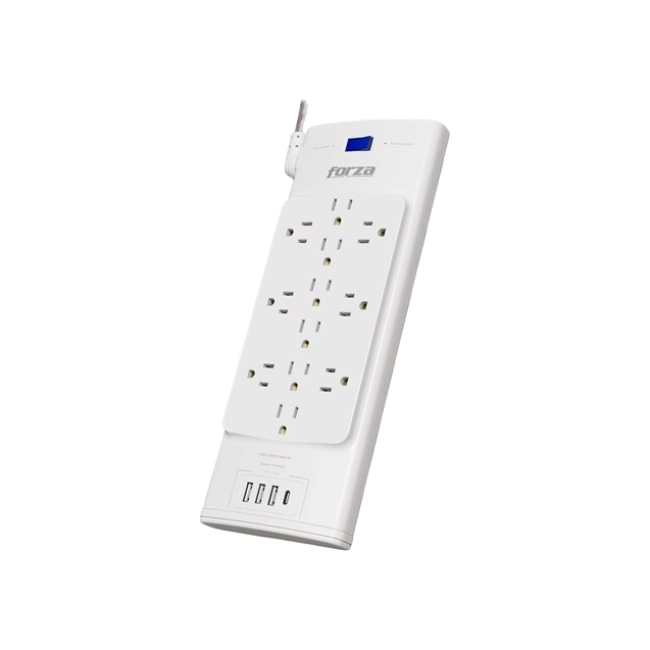Forza - Surge protector - AC 110/220 V - 12 Tomas de Corriente - 3-USBA/1C 2700J WH-4