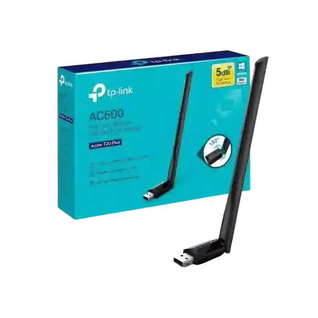 Adaptador WiFi TP Link Archer T2U Plus AC600 Inalambrico Dual Band 433 Mbps en 5GHz 200 Mbps en 2.4GHz 180° USB 2.0-4