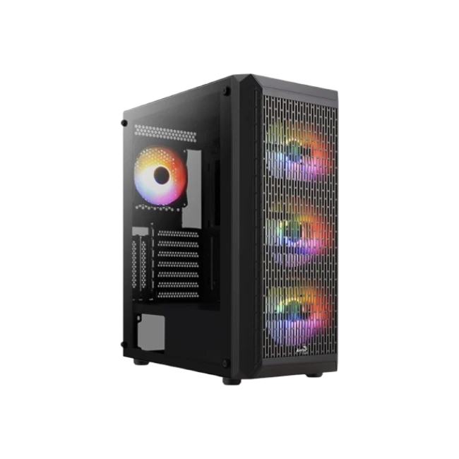 Case Gamer Aerocool BEAM-G-BK-V2 Torre Media Acero Con Panel Lateral de Vidrio y  3 Abanicos Frontales Con 1 Abanico Trasero Color Negro-1