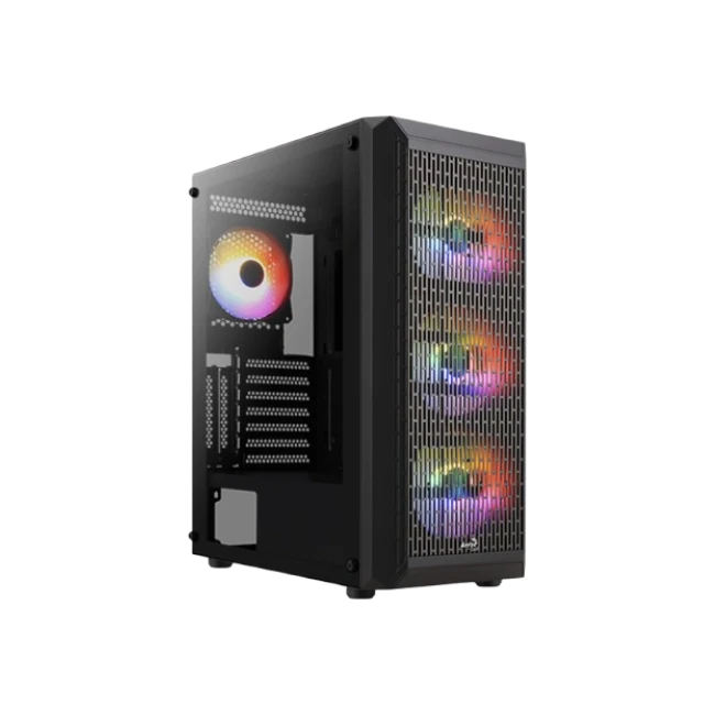 Case Gamer Aerocool BEAM-G-BK-V2 Torre Media Acero Con Panel Lateral de Vidrio y  3 Abanicos Frontales Con 1 Abanico Trasero Color Negro-4