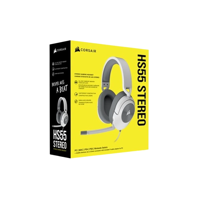 Headset Gaming Corsair HS55 Con Cable 3.5 Color Blanco CA-9011261-NA-3