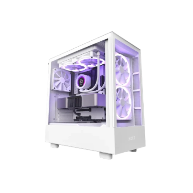 Case NZXT H5 Elite Compacto ATX Media Torre RGB Vidrio Templado 2 Ventiladores RGB de 5.512" Color Blanco