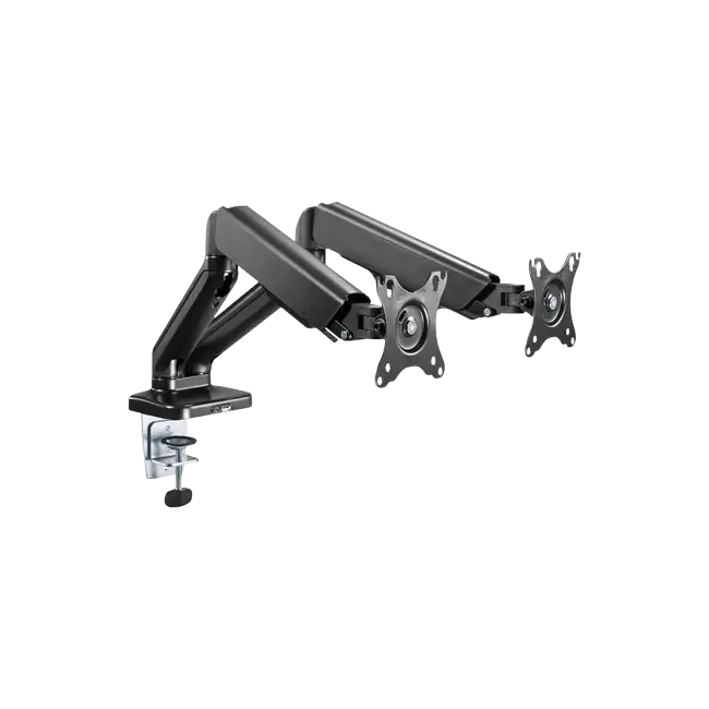 Abrazadera doble para escritorio articulado de movimiento completo para monitores de 13" a 27"-4