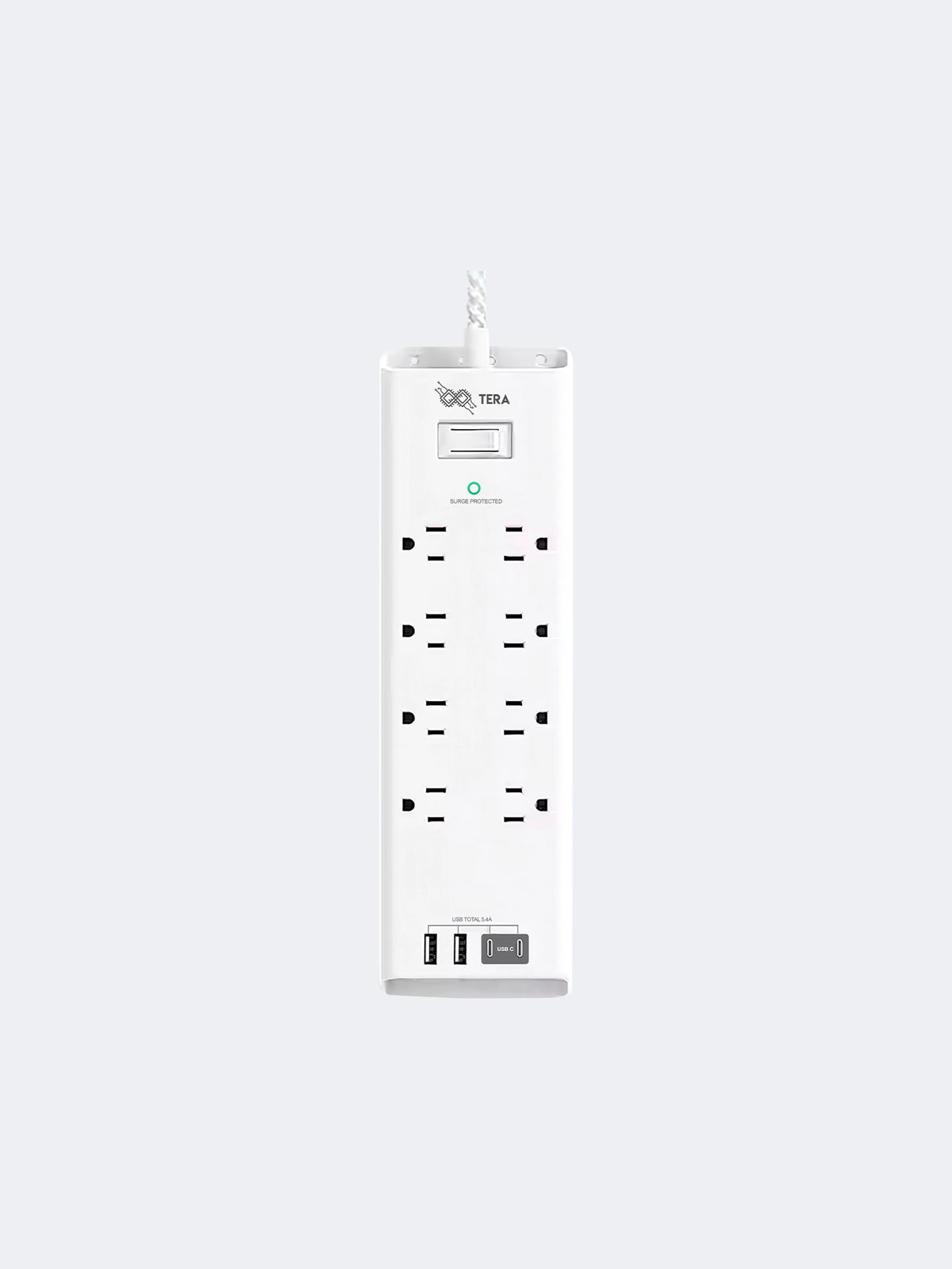 TERA Multi Toma TERA-MT8U4 8 Salidas+ 2 Puertos  USB + 2 Puertos USB - C  27W 1875W/125V/15A  Color Blanco-1