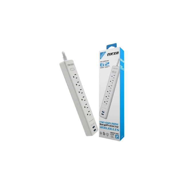 Protector de Voltaje Forza FSP-612USBW 110/220VAC 6 Tomas 2 Puertos USB Color Blanco