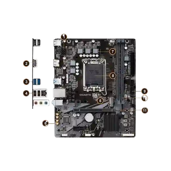 Gigabyte H610M K DDR4 - 1.0 - placa base - micro ATX - Socket LGA1700 - H610 Chipset - USB 3.2 Gen 1 - Gigabit LAN - Tarjeta gráfica (CPU necesaria) - HD Audio (8-canales)-3
