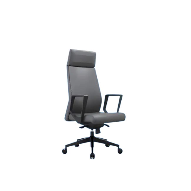 Silla Ejecutiva MG-PY-013-A1-PU Con Respaldo Alto y Reposa Cabeza de Cuerina Color Gris