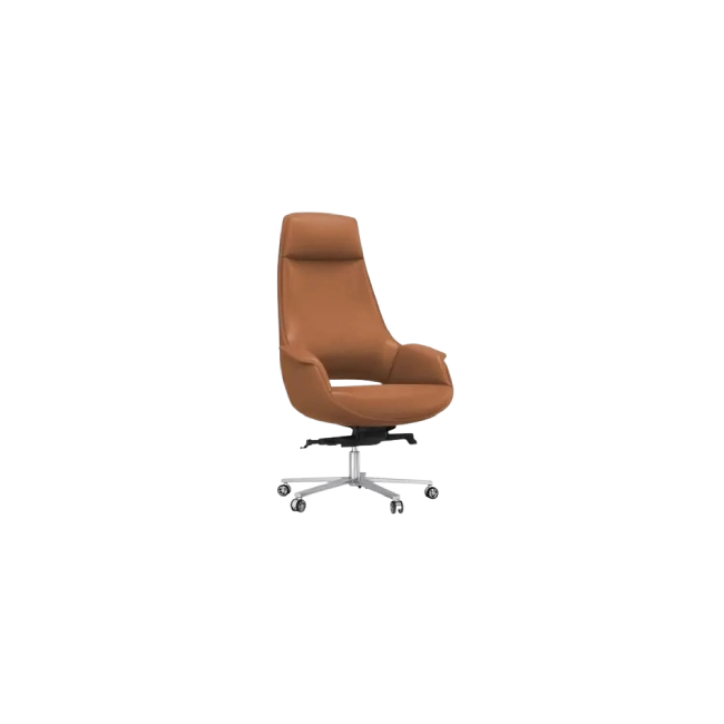 Silla de Cuerina MG-PY-022-A2- PU Con Respaldo Alto Base de Aluminio Color Cafe-1