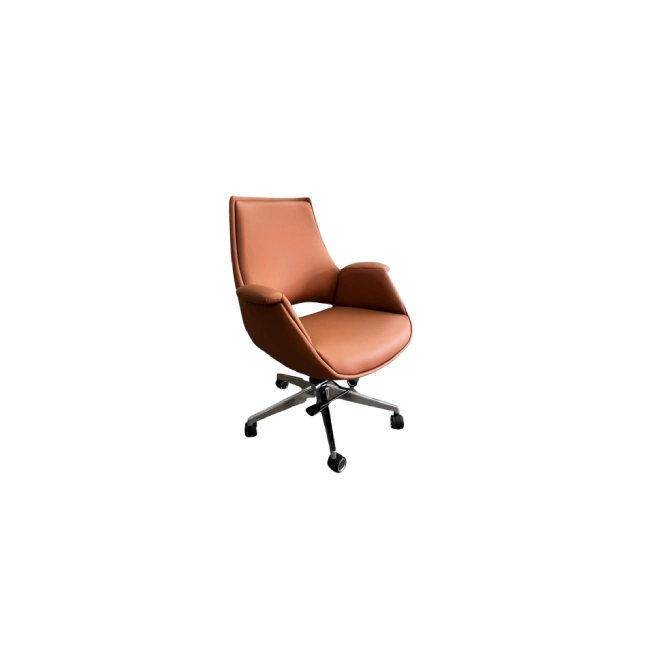 Silla de Cuerina MG-PY-022-B2- PU Con Respaldo Medio Base de Aluminio Color Cafe-1