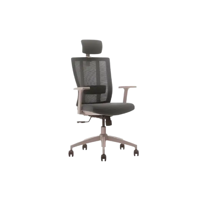 Silla Ejecutiva MG-WBY-023 de Mesh y Tela Con Respaldo Alto y Reposa Cabeza Color Gris y Negro-2