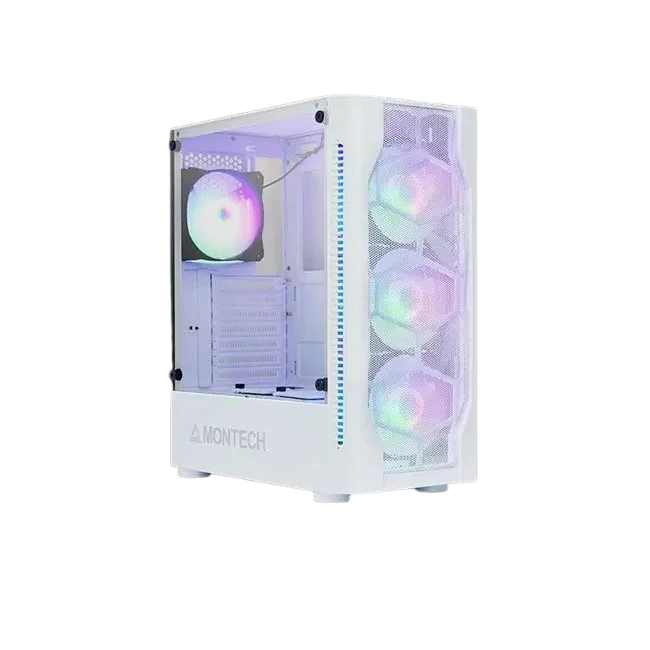 CASE MONTECH X1 MEDIA TORRE CON 4 VENTILADORES COLOR BLANCO