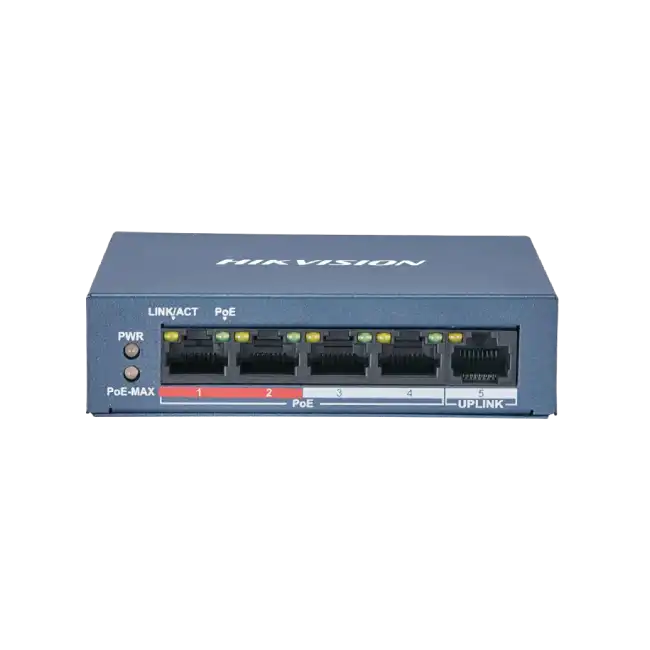 Hikvision Value Series DS-3E0105P-E/M - Conmutador - sin gestionar - 4 x 10/100 (PoE+) + 1 x 10/100 (enlace ascendente) - sobremesa - PoE+ (35 W) - alimentación cc