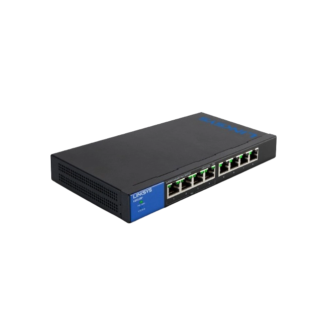 Linksys LGS108P - Conmutador  - sin gestionar - 4 x 10/100/1000 (PoE+) + 4 x 10/100/1000 - sobremesa, montaje en pared - PoE+ - ca 100/230 V - 2 años de garantía