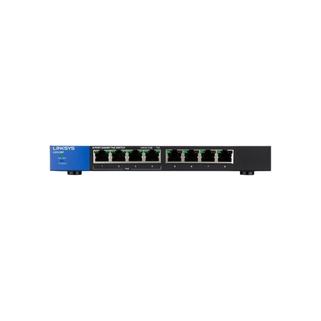 Linksys LGS108P - Conmutador  - sin gestionar - 4 x 10/100/1000 (PoE+) + 4 x 10/100/1000 - sobremesa, montaje en pared - PoE+ - ca 100/230 V - 2 años de garantía-4