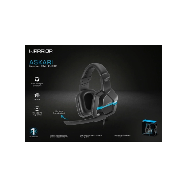 AUDIFONO WARRIOR ASKARI GAMER CONEXIÓN P3 JACK 3,5 AZUL MICROFONO RETRACTIL - PH292-4