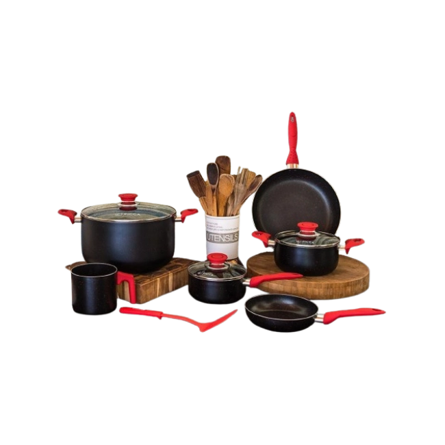 Batería de Cocina Picca Lazio PI0010BTN 10 Piezas Dyflon Color Negro con Puntos Rojos