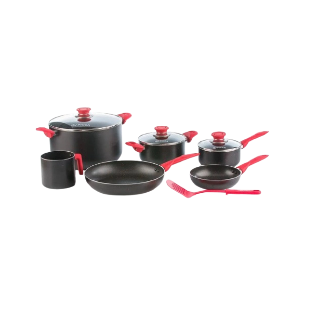 Batería de Cocina Picca Lazio PI0010BTN 10 Piezas Dyflon Color Negro con Puntos Rojos