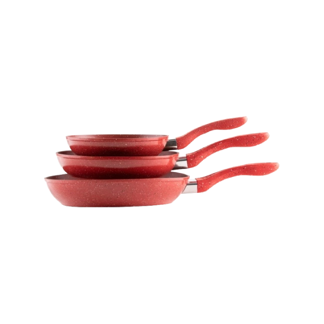 Juego de Sartenes Picca Milan PI003SSMR 20 - 24 - 28 Cms Marmol Color Rojo-3