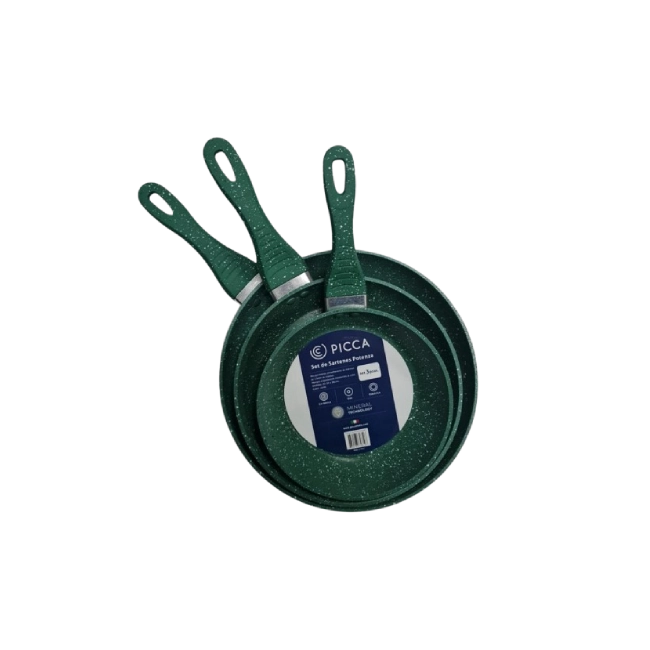Juego de Sartenes Picca Potenza PI003SSMV 20 - 24 - 28 Cms Antiadherente Marmol Color Verde-2
