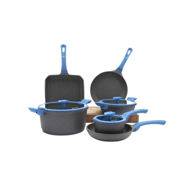Bateria De Cocina Bellagio De 9 Piezas PI009BMC Color Gris Con Efecto Stone Celeste-3
