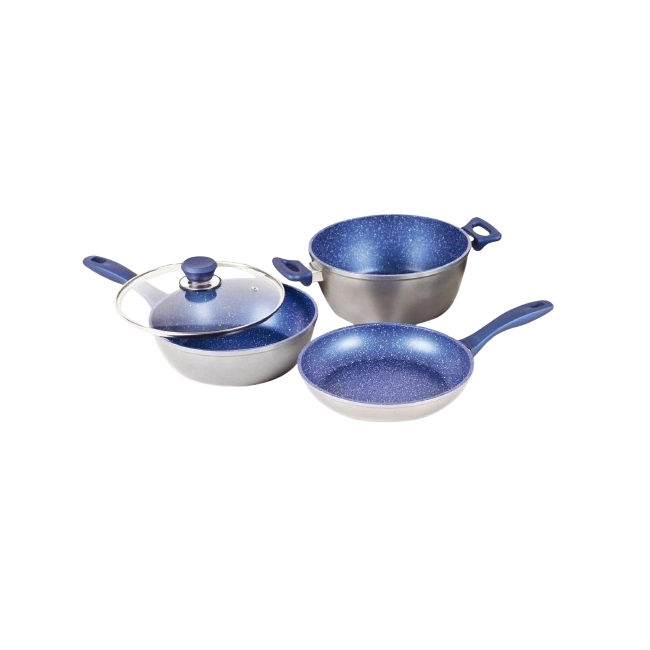 Bateria de Cocina Picca Bari PI009BMG 9 Piezas de Marmol Color Gris con Azul-1