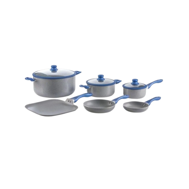 Bateria de Cocina Picca Bari PI009BMG 9 Piezas de Marmol Color Gris con Azul