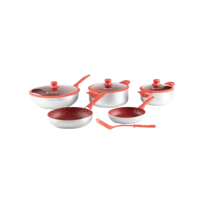 Bateria de Cocina Picca Roma PI009BMR 7 Piezas de Marmol Colo Rojo con Plata-1